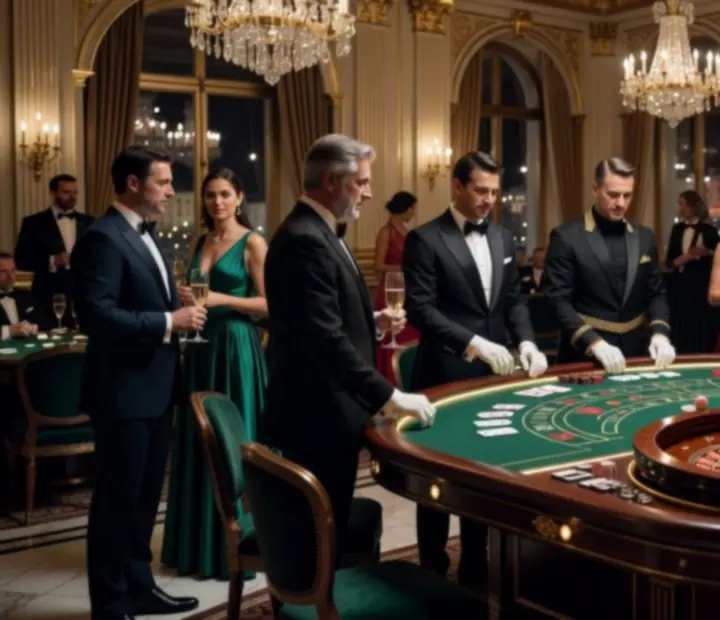 Luxusní večerní event s osvětlenými herními stoly a elegantními hosty